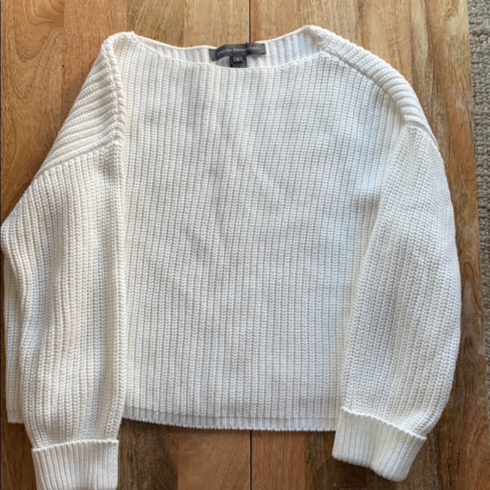 White knit slightly cropped sweater